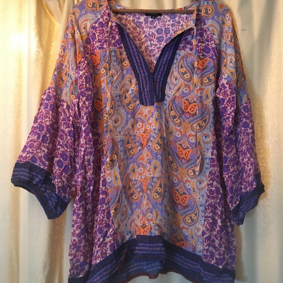 100% Silk tunic/ long shirt with multicolored floral patterns - Picture 1 of 5